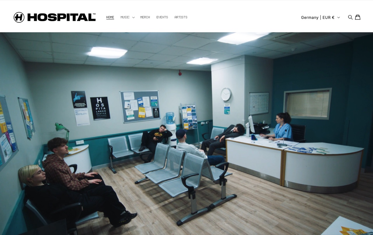 Hospital Records homepage — drum and bass label website